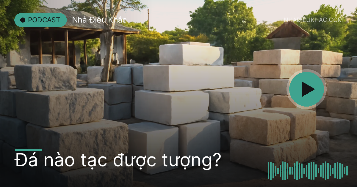 Khối đá xanh, đá trắng và sa thạch xếp ở bãi đá làng nghề buổi sáng